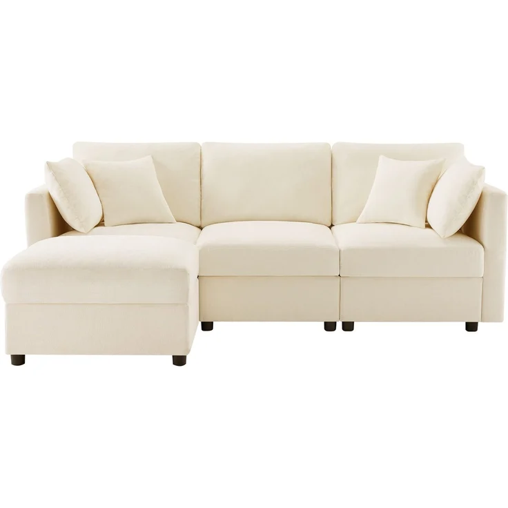 Ecksofa mit Hocker, Zierkissen und Rückenlehnen, L-Form, Armlehnen verstellbar, inkl. Federkern, Polstersofa, Loungesofa, Chenille – Bild 8