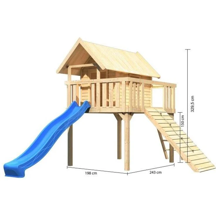 Karibu Stelzenhaus Fidel Set Aktion2 naturbelassen mit Rutsche und Holzrampe blau – Bild 14