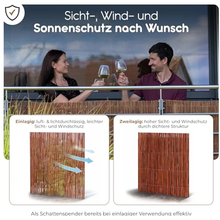 BOOGARDI Weidenmatte - 20 Größen - Weidenzaun 80 cm hoch x 300 cm lang - Sichtschutzmatte Balkonverkleidung Gartenzaun Sichtschutz Zaun Garten Balkon Sichtschutzzaun Holz Weide – Bild 4