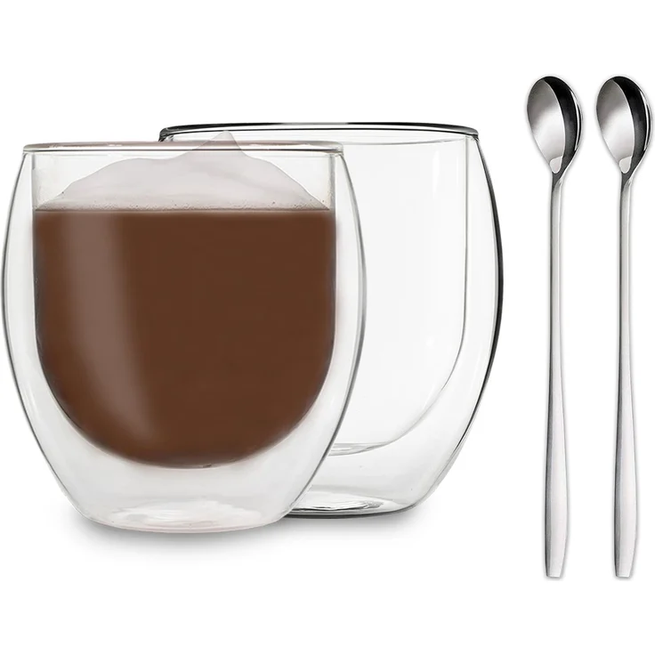 DUOS doppelwandiges Glas 80 ml Thermofunktion inkl. Edelstahl-Löffel Transparent – Bild 1