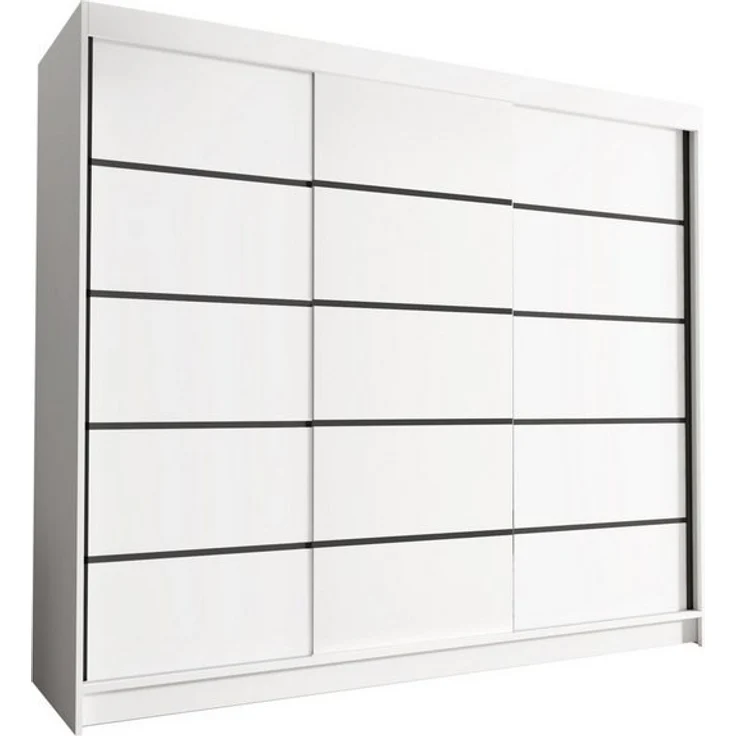 Sofnet 'Netro VII' Kleiderschrank, Schwebetürenschrank, Schiebetürenschrank mit Kleiderstange und Einlegeboden, Schlafzimmerschrank, Schiebetüren, 250x215x58 cm (Weiß) – Bild 3