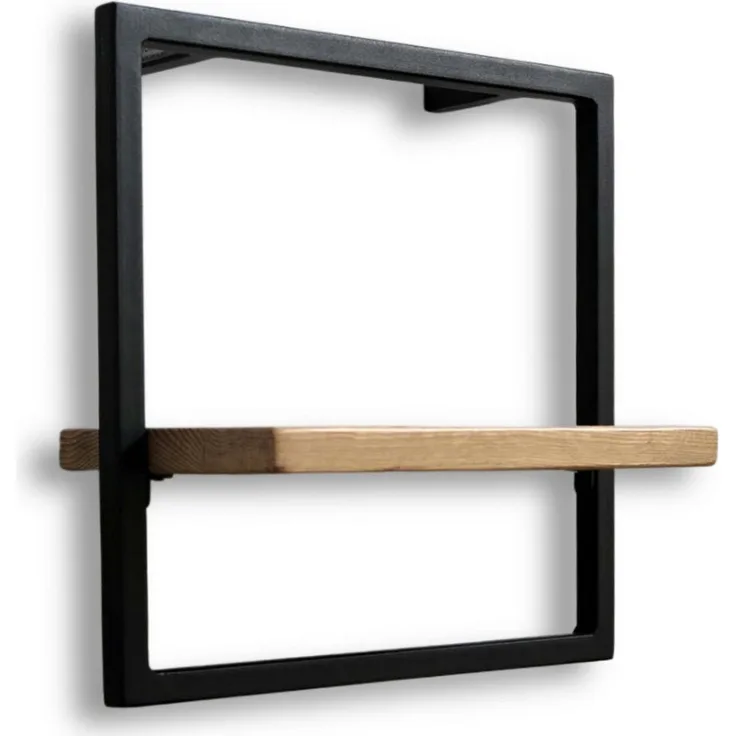 Wandregal - Eiche hellgrau, schwarz gerahmt - 30 x 30 x 15cm