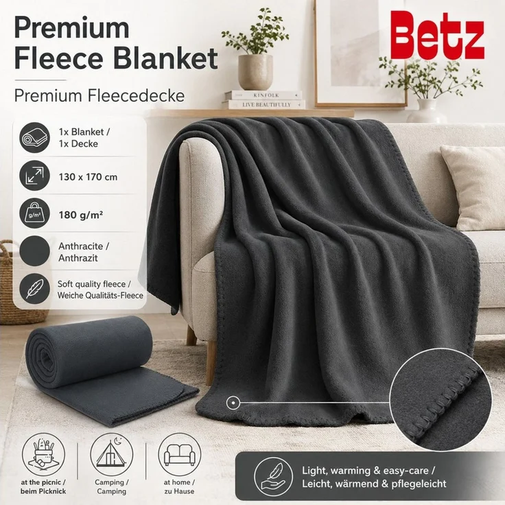 Wohndecke Betz Fleecedecke 130x170 cm 180g/m² – Weiche Wohndecke & Kuscheldecke, Betz, Leicht, wärmend & pflegeleicht – Bild 2