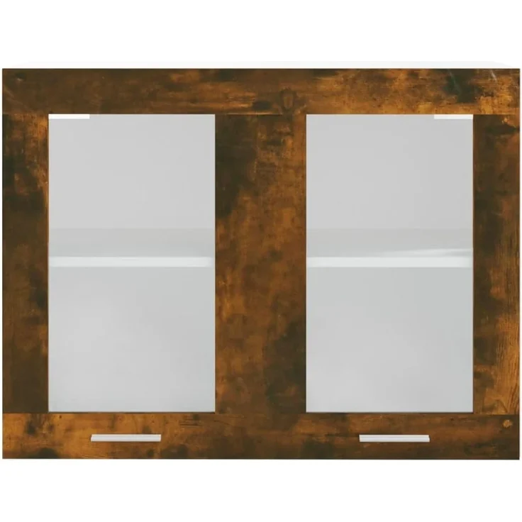 vidaXL Hängeschrank Glas, Wandschrank für Küche, Küchenschrank Wandmontage mit viel Stauraum, Schwebeschrank Schrank Küchenmöbel, Räuchereiche Holzwerkstoff – Bild 5