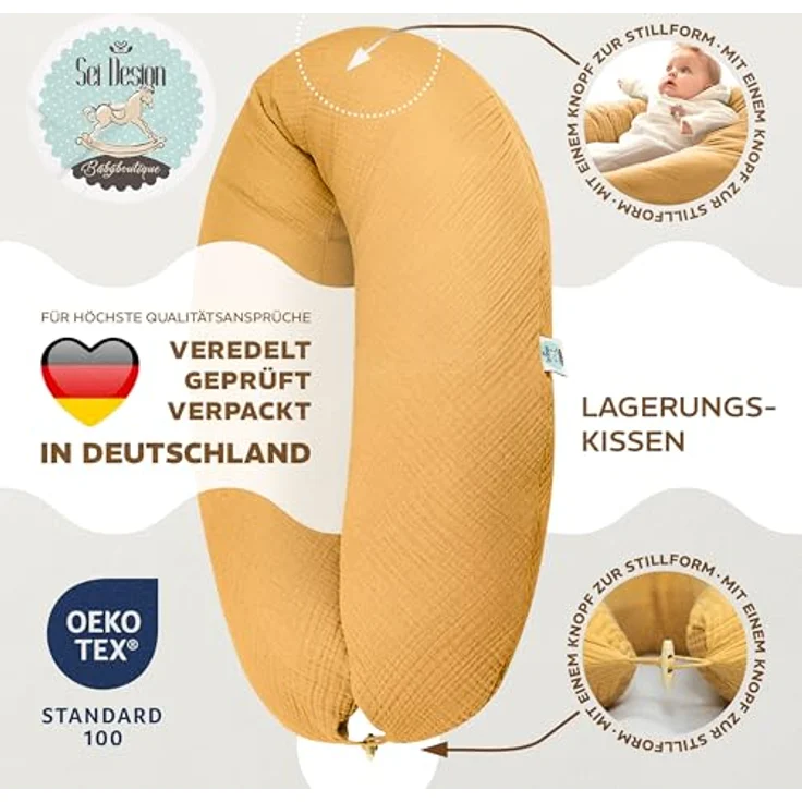 sei Design XXL Stillkissen Seitenschläferkissen - Musselin-Bezug personalisiert mit Namen Geburtsdatum: personalisierte Geschenke zum Geburt Baby Geschenk für Junge oder Mädchen – Bild 10