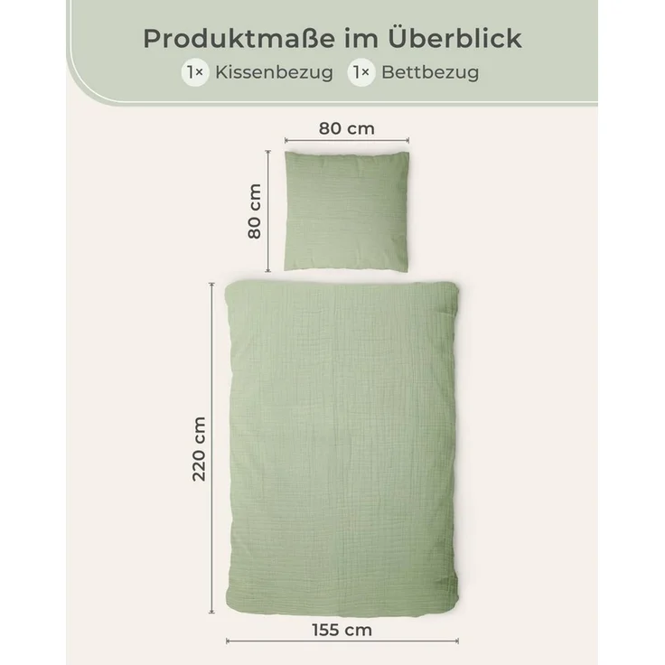 Laynenburg Bettwäsche Musselin aus 100% Baumwolle in 135x200 oder 155x220 cm, atmungsaktiv & bügelfrei – 2 lagig mit Reißverschluss & Haltebändern – Bild 3
