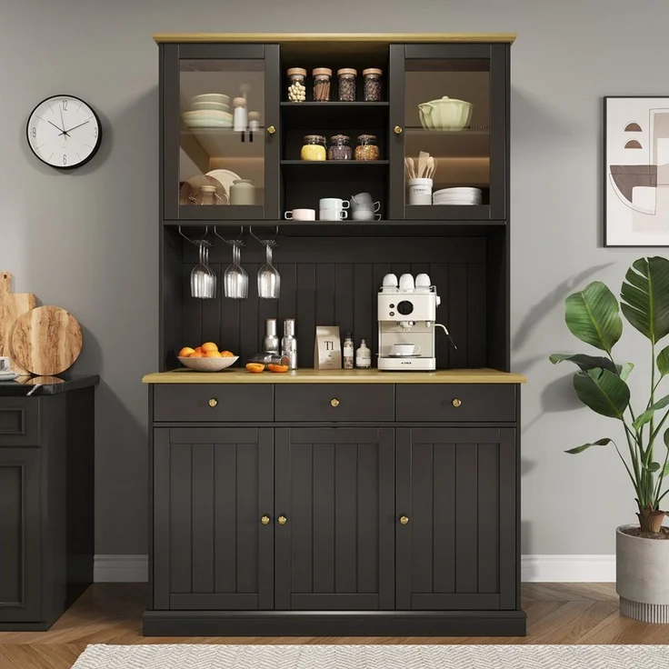 Odikalo Küchenbuffet Küchenschrank Buffetschrank mit USB, Glastüren, Gläserhalter (Buffetschränke, Esszimmer-Hochschrank 120×40×191 cm, mit mehrstufigem Stauraum, integrierter Steckdose sowie USB-C- und USB-A-Anschlüssen) 120×40×191 cm – Bild 3