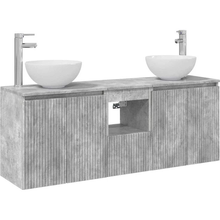 vidaXL Wandmontiertes Badezimmerschrank-Set 3 stk. Betongrau 3405620 – Bild 2
