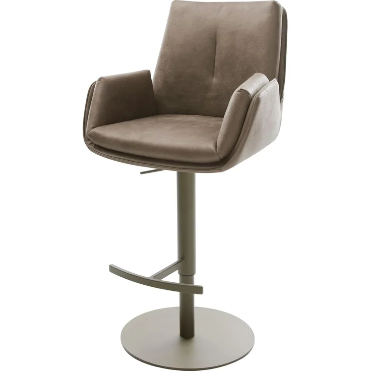 Barstuhl Clea-Flex Mikrofaser Taupe Vintage Drehfuß höhenverstellbar Metall Titanfarben – Bild 1