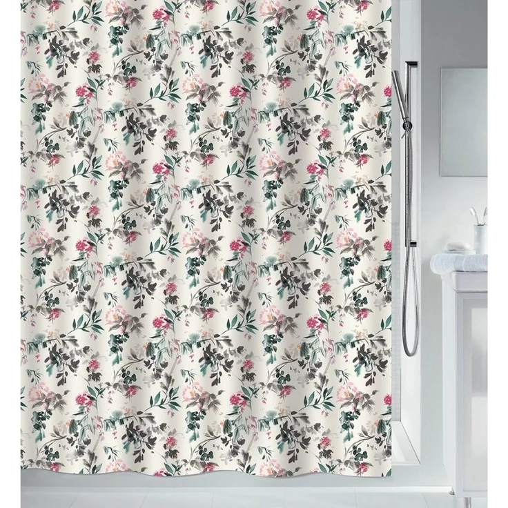 spirella Duschvorhang JINZO Breite 180 cm, Premium Textil-Duschvorhang, 100% Polyester, wasserabweisend, Anti-Schimmel-Effekt, waschbar 40°, frühlingshaftes Blütenzweige Motiv, Farbe bunt, Größe 180 x 200 cm – Bild 1