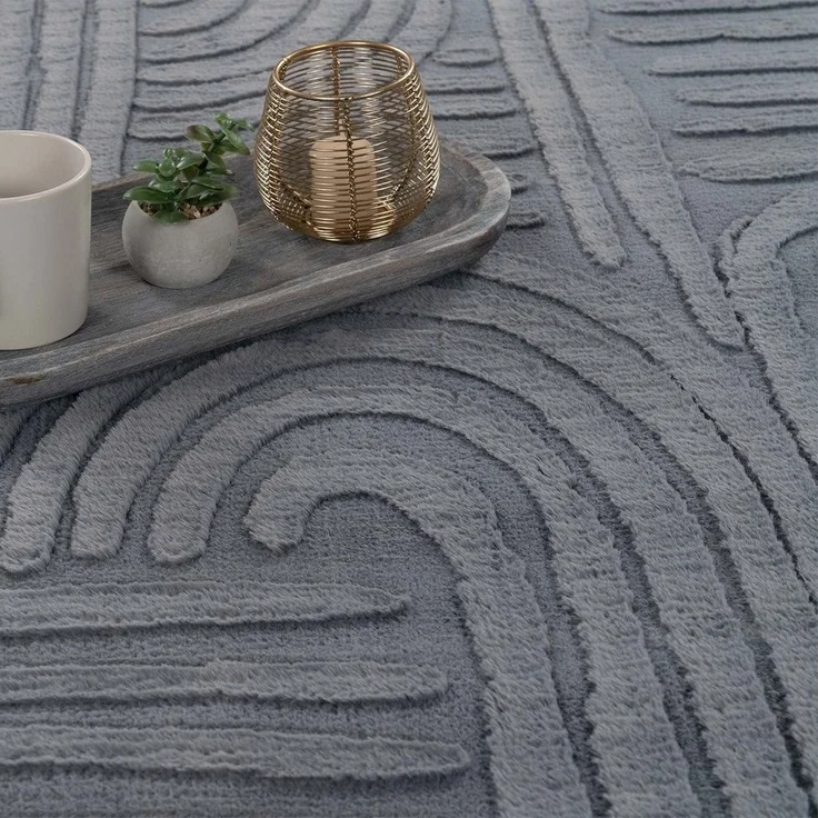 TaraCarpet Teppich Taipe-Onda Hasenfell extra weich Hoch-Tief-Struktur, rechteckig, Höhe: 13 mm, Hasenfell Fliese anthrazit Wohnzimmer Schlafzimmer Esszimmer 60X110 – Bild 2