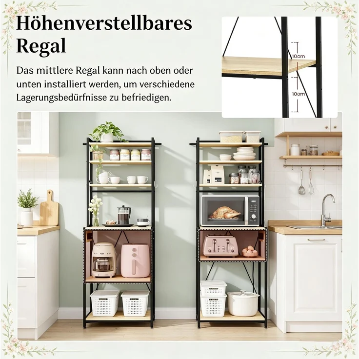 Stabil Coffee Bar Station,Küchenregal mit Steckdosen,Küchenkomode,Mini Küche Arbeitsstation,Display-Regal--Helles Eichenholz--40x60x167cm--YOUDENOVA – Bild 3