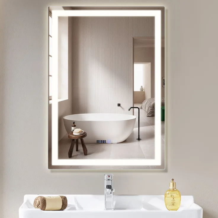 ZMH Beleuchteter Badezimmerspiegel - 60x80 cm LED, Wandmontage, IP44, Touch-Schalter, Uhr, Einstellbar