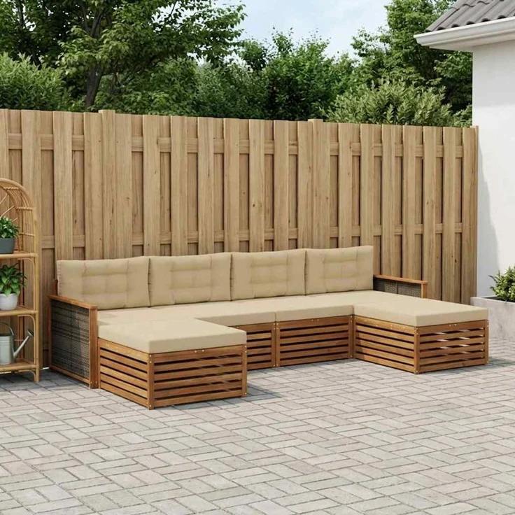 vidaXL Outdoor-Sofagarnitur 6 stk. 4-Sitzer Natur und Beige 3383681 – Bild 1