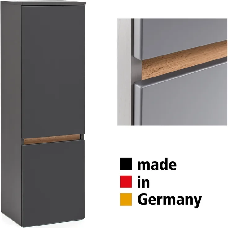 Badschrank 40 cm breit VIDAGO-03 in graphit mit Absetzung in Wotan Eiche Nb, B/H/T: ca. 40/130/35 cm