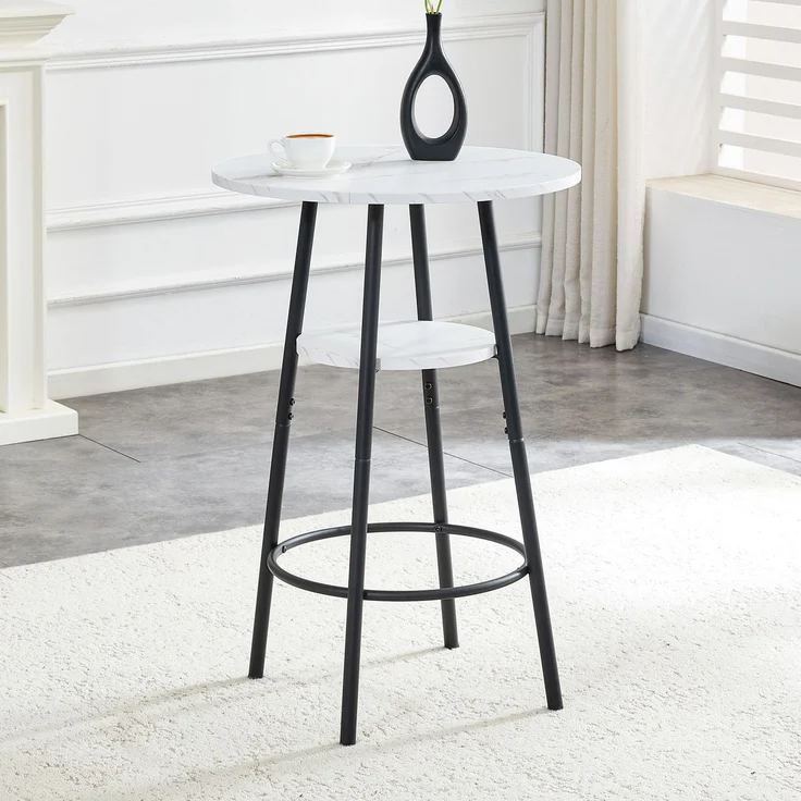 EINHOM Moderner Bartisch mit Stauraum, Weißer Marmoroptik und Schwarzem Metallrahmen, Durchmesser 60 cm, Höhe 89 cm, Zeitgemäßer Stehtisch für Küche, Esszimmer und Café – Bild 7