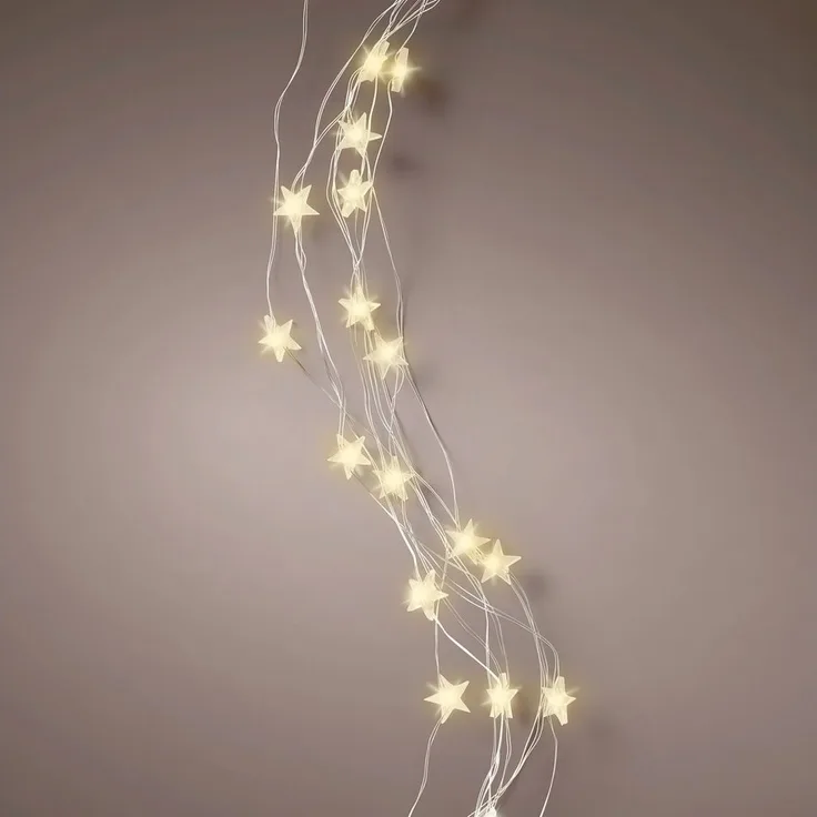 Spetebo LED-Lichterkette Draht Bündel warm weiß mit Sternen - 90 cm -, 64-flammig, mit integriertem Timer (6 Stunden AN / 18 Stunden aus)