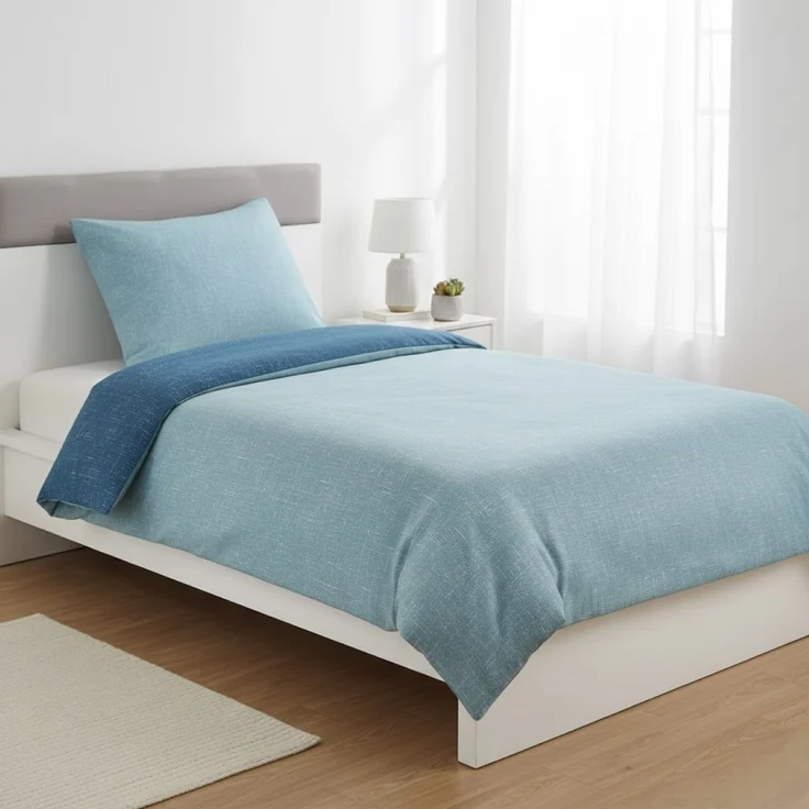 Renforce Wendebettwäsche mit Reißverschluss - Bettwäsche aus 100% Baumwolle, Blau 135x200 cm + 80x80 cm – Bild 2