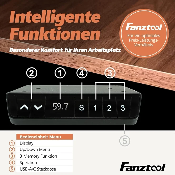 FANZTOOL höhenverstellbarer Schreibtisch-Gestell mit 2 x Bosch Motoren elektrisch stufenlos in Schwarz, Arbeitstisch Tischbeine mit Memory-Funktion, USB Steckdose, Kabelwanne – Bild 5