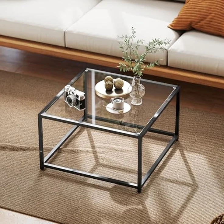 HOMCOM Beistelltisch Quadratisch Nachttisch mit Hartglas-Tischplatte, Couchtisch mit Beinen aus Stahl, Wohnzimmertisch Sofatisch Kaffeetisch für Wohnzimmer Schlafzimmer 68 x 68 x 39 cm Schwarz – Bild 7