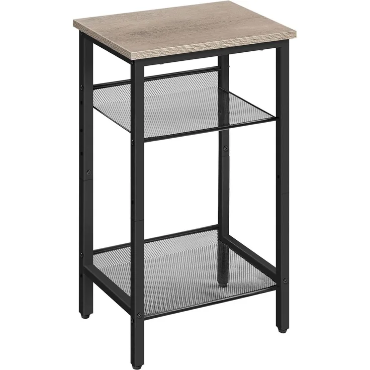 HOOBRO Beistelltisch, Telefontisch mit 2 verstellbaren Gitterablagen 45 x 35 x 75 cm, Sofatisch, Kaffeetisch, Industrie-Design, Greige-Schwarz EBG01DH01