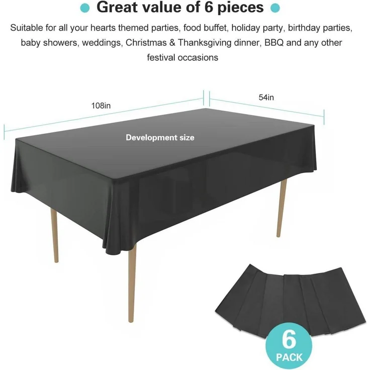 Puricon 6x Einweg Tischdecke Kunststoff 137x274cm Premium Schwarz – Bild 3