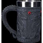 Figuren Shop GmbH Bierkrug Krug mit Drachen - Black Wing - Gothic Bierkrug schwarz, Kunststein (Polyresin), Edelstahl