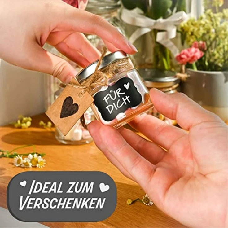 Praknu Einmachglas 24 Mini Gläser 50ml mit Deckel, Etiketten - Luftdichte Gläschen zum, Glas, (Set, 25-tlg), Mit Etiketten & Stift - Luftdicht - Spülmaschinenfest – Bild 4
