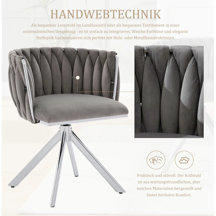 LVHOM Esszimmerstuhl 2er-Set, 180° drehbar mit runden Rückenlehne, Wohnzimmerstuhl aus Samt, bis 150 kg, für Homeoffice – Bild 5