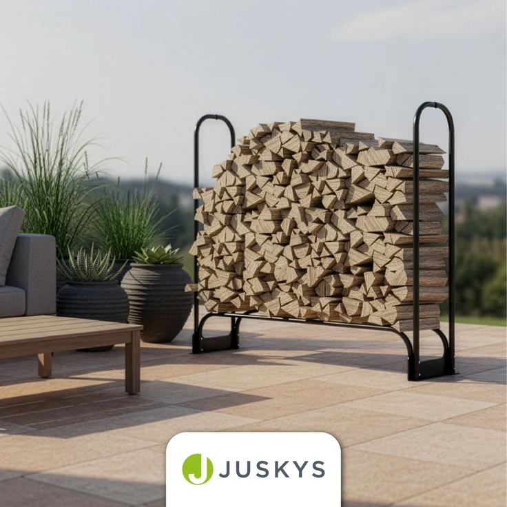 Juskys Kaminholzregal M 130x117x36 cm – Schwarz, Brennholzregal aus Stahl mit Abdeckung, Holzunterstand für Garten & Terrasse, 200 kg belastbar – Bild 7