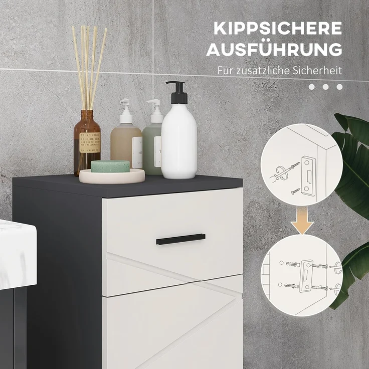 Kleankin Badkommode Badezimmerschrank mit Schublade, Verstellbar Ablagen (Badschrank, 1 St, Aufbewahrungsschrank), für Badezimmer, Wohnzimmer 30 x 30 x 82 cm Grau – Bild 6