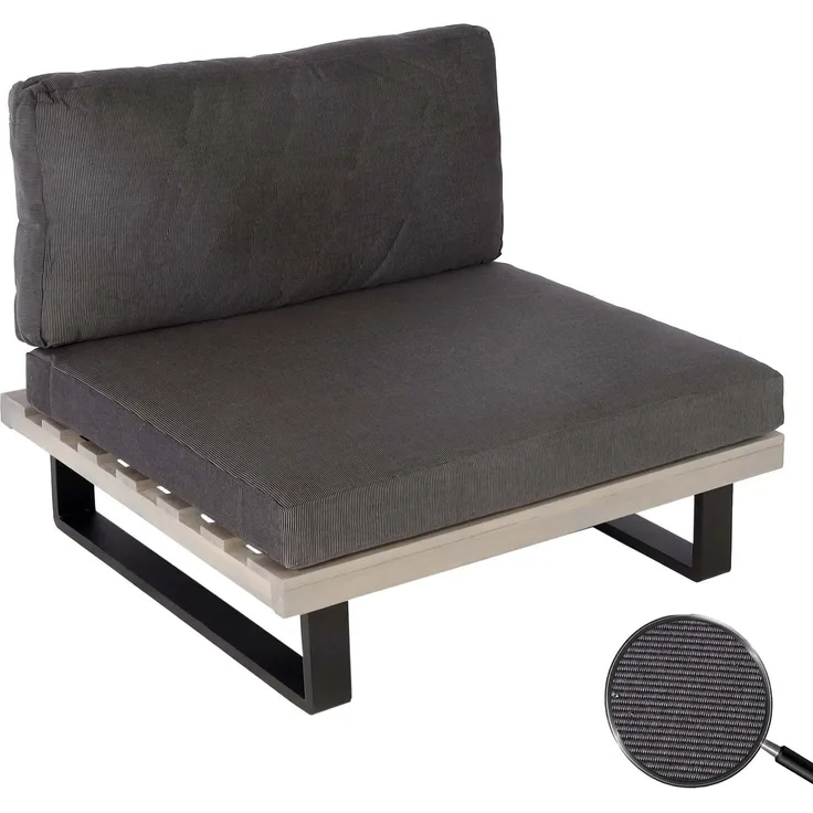 Lounge-Sessel HWC-H54, Garten-Sessel, Spun Poly Akazie Holz MVG-zertifiziert Aluminium ~ grau, Polster dunkelgrau