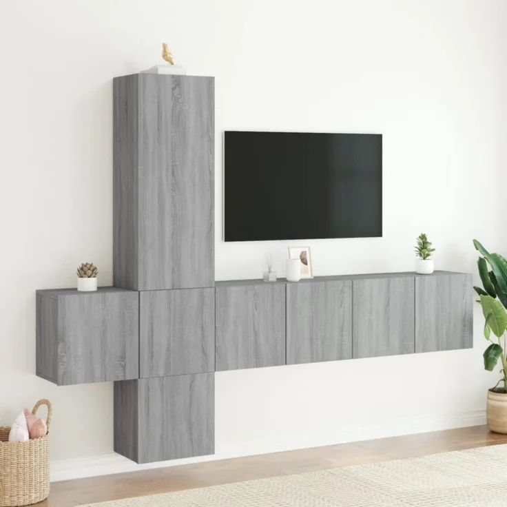 vidaXL 5-tlg. Wohnwand Grau Sonoma Holzwerkstoff 3216462 – Bild 7