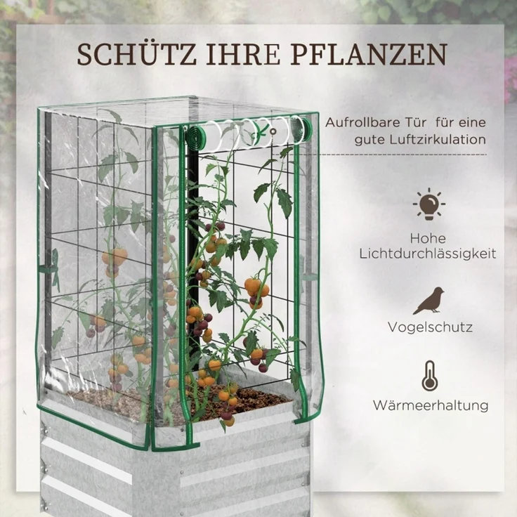 Wohnora-Hochbeet Set Pflanzkasten mit Kunststoffabdeckung und Rankgitter für Kletterpflanzen 53x53x90cm ideal für Garten und Balkon,H 90cm x T 53cm x B 53cm,Silber – Bild 4