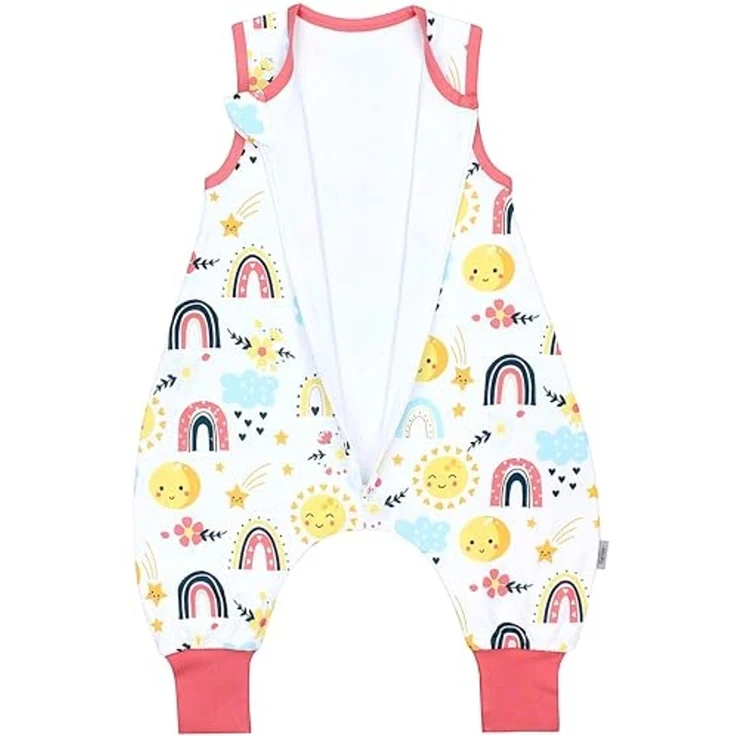 TupTam Sommerschlafsack Baby mit Füßen – Leichter Schlafsack Baby Sommer 0.5 TOG, Oeko-TEX, Farbe: Regenbogen Sonne Mond Blume Sternschnuppe, Größe: 80-86 – Bild 3