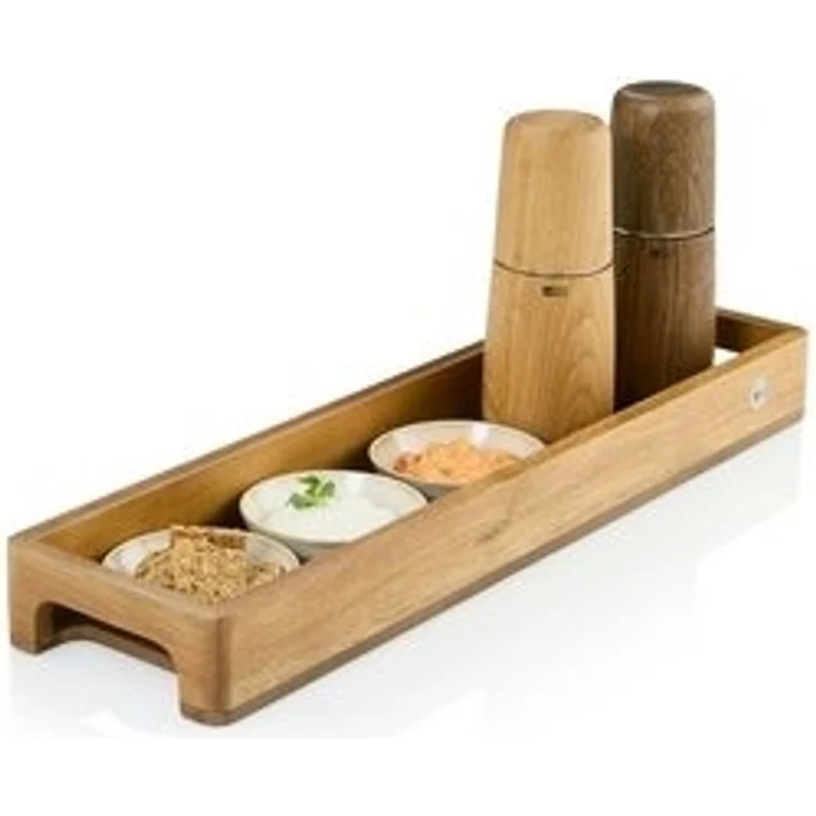 AdHoc Tablett SERVE SLIM, Akazienholz, Walnussholz, (1-tlg), hochwertiges Gewürz-, Getränke- oder Dekotablett 50x13 cm – Bild 6