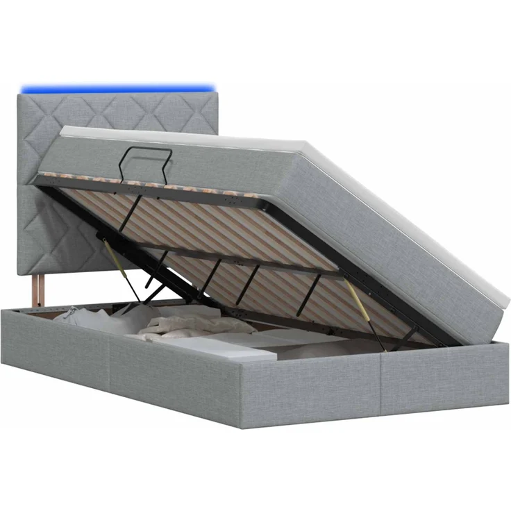 vidaXL LED-Speicherbett mit Matratze Hellgrau 120 x 200 cm Stoff 3459999 – Bild 2