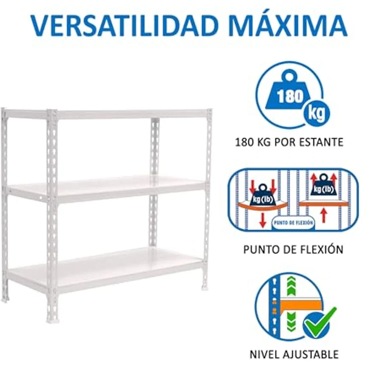Simon Rack Simonclick Metallregal, 1000 x 900 x 300 mm, 3 Regalböden, 180 kg Biege-Punkt, Regale, Weiß – Bild 5