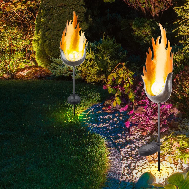 3er Set LED Solarlampen im Flammen Design, Feuereffekt – Bild 9