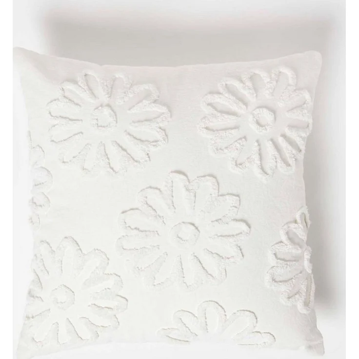 Homescapes Dekokissen Tufted Kissen weiß 45 x 45 cm – Dekokissen Blumen – Bild 5