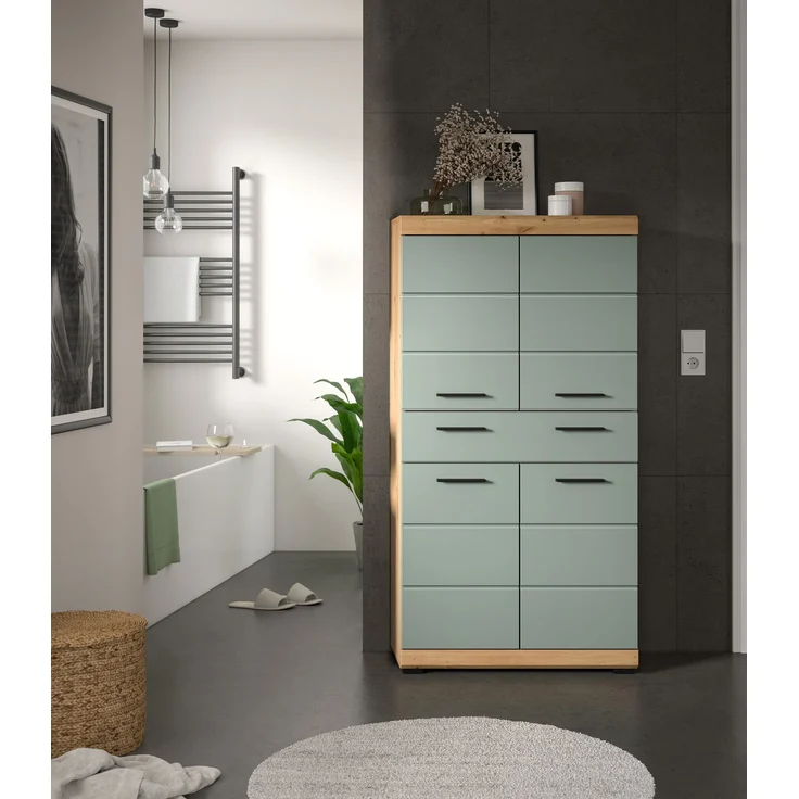 Xonox Scout Badmidischrank (B/H/T: 74x141x31 cm) in Salbei und Artisan Eiche Nachbildung – Bild 6