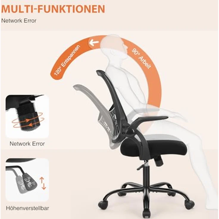 Sweetcrispy Bürostuhl Ergonomisch, Schreibtischstuhl mit Lendenwirbelstütze, Höhenverstellbarkeit Stuhl, Bürostühle mit Armlehne, Office Chair Geeignet für Büro und Schlafzimmer – Bild 7