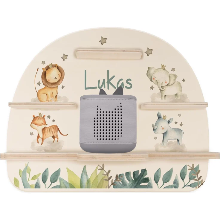 Kidsmood - Tonie Regal mit Namen – Wandregal für Toniebox 2 & Figuren | Abgerundete Ecken & Kanten Inkl. Metallplättchen für Tonie Hörfiguren | Kinderzimmer Regal für Mädchen & Jungen