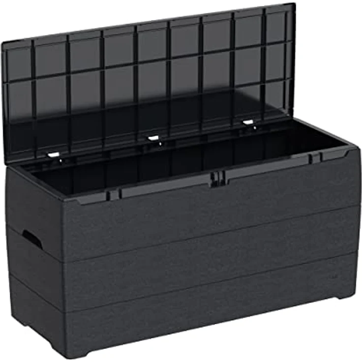 Duramax Cedargrain Durabox 270 Liter/ 71 Gallonen Kissenbox aus Kunststoff, Auflagenboxen aus Kunststoff mit Griffen, Organizer für Gartenmöbel, abschließbarer Deckel, Patio-Box, Dunkelgrau – Bild 5