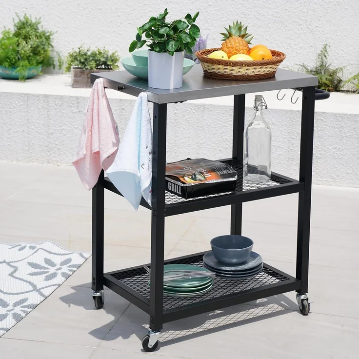 TAINO NETIS Grillwagen Grilltisch Rollwagen Grillständer klein mit Rollen Outdoor Balkon Garten Terrasse Schwarz – Bild 2