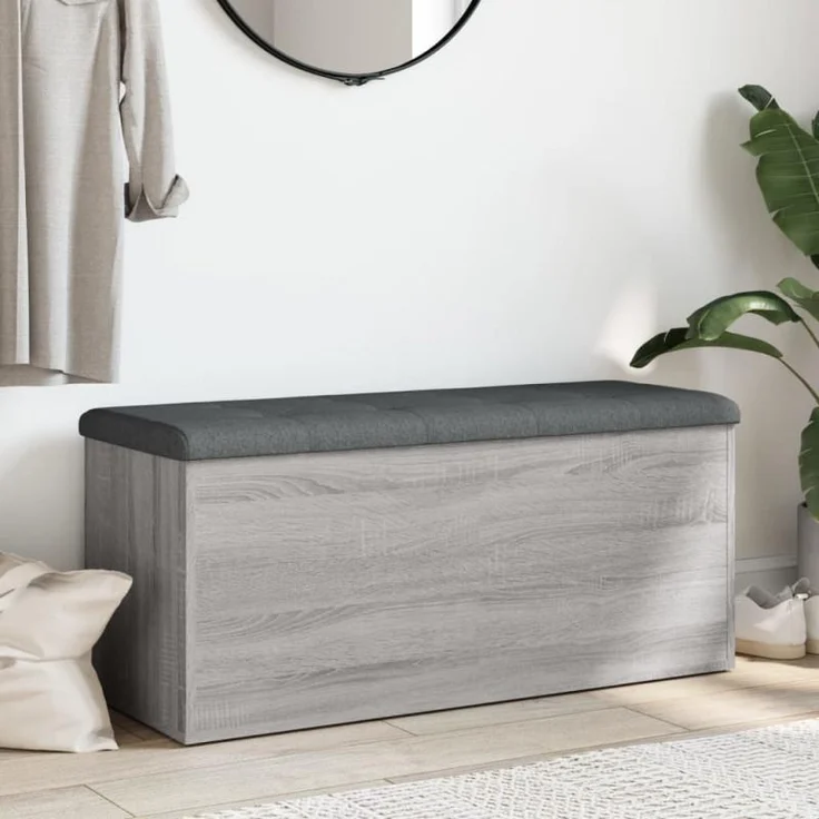 Sitzbank mit Stauraum, Holzwerkstoff, Grau Sonoma, 102 x 42 x 45 cm – Bild 3