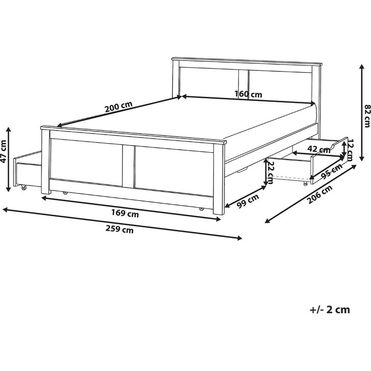 Bett mit 4 Schubladen Kiefernholz SABRAN 160x200 cm Weiß – Bild 2