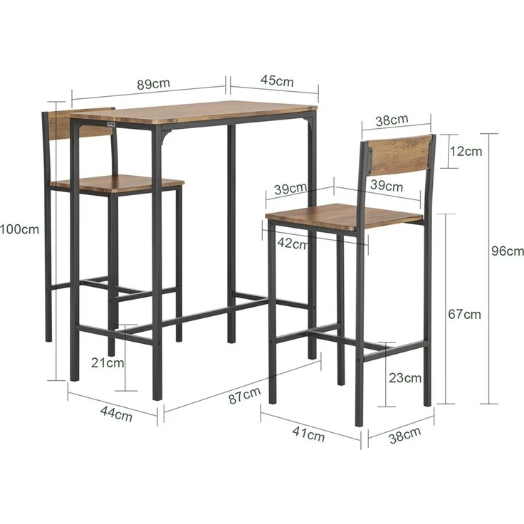 SoBuy OGT03-XL Essgruppe 2 Stühle, MDF, PVC-Beschichtung, Braun, 89 x 100 x 45 cm – Bild 3