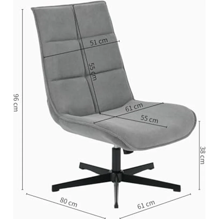 39F FURNITURE DREAM Moderner Drehsessel mit Sitzfläche aus Stoff mit Liegefunktion und Metallsockel, Grau, 63,5 x 85 x 93 cm – Bild 4