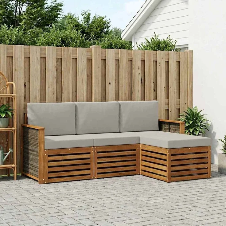vidaXL Outdoor-Sofagarnitur 4 stk. 4-Sitzer Natur und Hellgrau 3384197 – Bild 1
